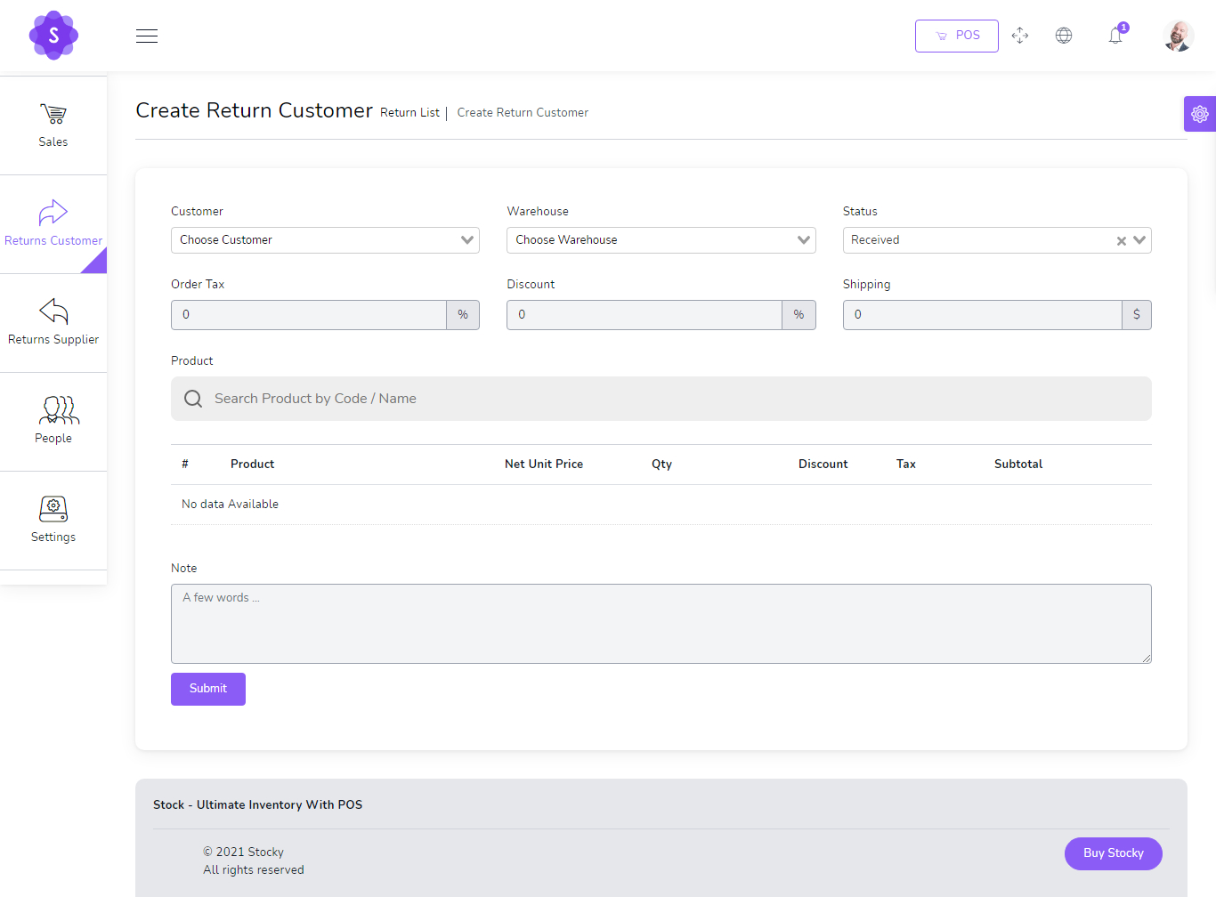 Create customer return