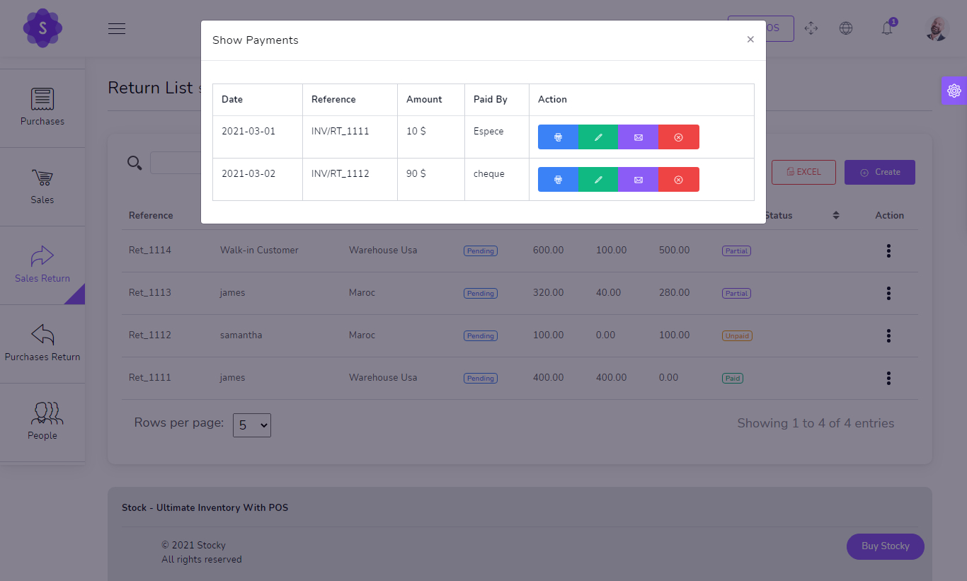 Return payment list