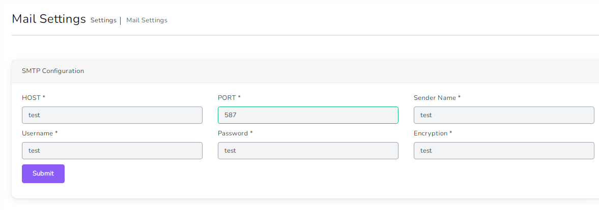 SMTP settings